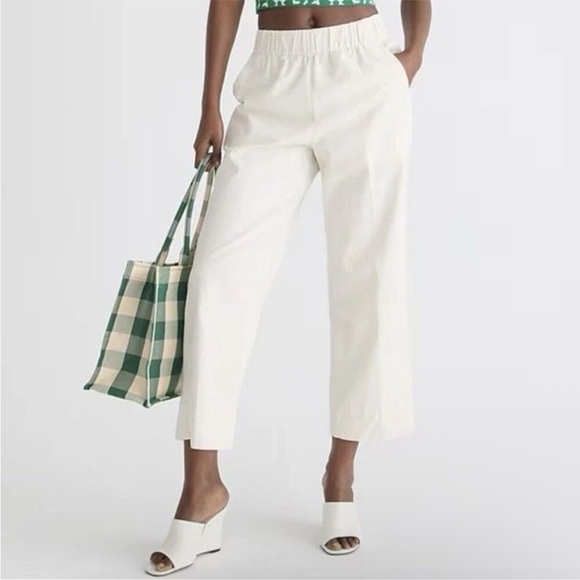 J. Crew Astrid Wide Leg Cotton Cropped Chino Pants Cream - Picture 1 of 6